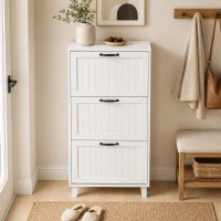 HOMCOM Scarpiera Salvaspazio con 3 Cassetti Ribaltabili e Ripiani Regolabili, 60x24x118 cm, Bianco(m-8)