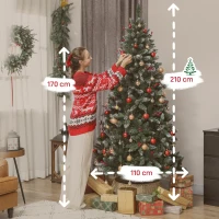 HOMCOM Brad de Crăciun Înalt de 210 cm pentru Interior cu 928 de Ramuri, Conuri și Fructe Roșii, Bază din Metal, Verde(m-3)