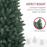 HOMCOM Brad de Crăciun artificial 182,88 cm cu 479 ramuri, Design înalt și îngust cu bază pliabilă, Verde(m-5)