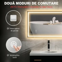 HOMCOM Oglindă de baie cu lumini LED reglabilă în 3 culori și strat antișoc, din sticlă și metal, 100x3x60 cm(m-8)