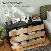 HOMCOM Comodă cu 6 Sertare și Mânere Canelate, Culoare Stejar(m-5)