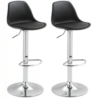 HOMCOM Set 2 Scaune de Bar cu Spătar și Suport pentru Picioare, din PP, Piele PU și Oțel, 41x42x82-104 cm, Negru(m-11)