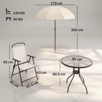 Outsunny Set Tavolo e Sedie da Giardino, 6 Pezzi con Ombrellone, Crema(m-3)