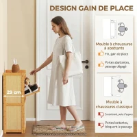 HOMCOM Meuble à chaussures 14 paires, armoire à chaussures 2 tiroirs rabattables, étagères réglables, 69x29x83cm, bois naturel(m-4)