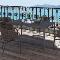 Outsunny Table de jardin rectangulaire pour 6 personnes en aluminium plateau à lattes dim. 145L x 90l x 74H cm gris(m-10)