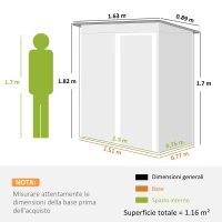 Outsunny Casetta da Giardino 1.16m² in Acciaio Zincato, Capanno da Giardino con Tetto Inclinato e Porta Scorrevole Bloccabile, Capanno Porta Attrezzi, 163x89x182 cm, Nero(m-3)