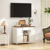 HOMCOM Aparador para Salón con 2 Puertas con Orificios Cajón Compartimentos Abiertos Estantes Ajustables 100x40x80 cm Blanco(m-9)
