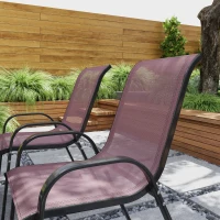 Outsunny Set de 4 Sillas de Exterior Apilables Asiento de Malla Respaldo Alto y Marco de Acero para Jardín Marrón Oscuro y Negro(m-7)
