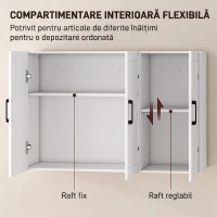 HOMCOM Dulap Baie Da Perete Con 3 Uși E Raft Reglabil, Alb(m-5)