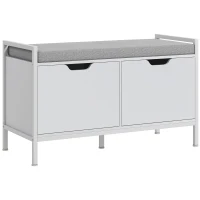 HOMCOM Panca Scarpiera a 2 Armadietti con Cuscino, in Tessuto Effetto Lino, Legno e Acciaio, 84x35x50 cm, Bianco(m-1)