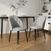 HOMCOM Set de 2 Scaune de Dining din Piele PU cu Picioare Metalice și Spătar în Formă de Scoică, Gri Deschis(m-9)