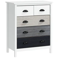 HOMCOM Sideboard, Kommode, 5 Schubladen, lackierte Oberfläche, MDF & Kiefernholz, 70 x 38 x 85 cm, Weiß(m-1)