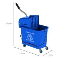 HOMCOM Carrello per Pulizie in Plastica PP da 20L con Secchio e Strizzatore, 60x27x70.5 cm, Blu(m-3)