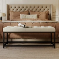 HOMCOM Banco Pie de Cama Tapizado en Terciopelo Diseño Capitoné Base de Metal para Dormitorio Entrada Salón Crema(m-10)