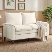 HOMCOM 146 cm Zweisitzer Sofa, Chenille-Sofa mit doppellagiger Polsterung, Federkissen, tiefem Sitz, hoher Rückenlehne, Creme(m-10)
