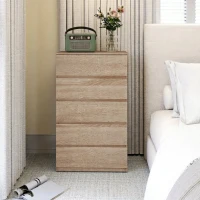 HOMCOM Comodă cu 5 Sertare din Lemn cu Ghidaje Metalice și Mânere Canelate, 60x39x100 cm, Lemn Natural(m-8)