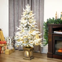 HOMCOM Künstlicher Weihnachtsbaum, schneebedeckter Look, 100 LEDs, 8 Modi, Kunststoff(m-10)