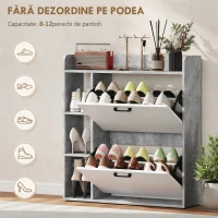 HOMCOM Scarpieră Slim cu 2 Sertare Rabatabile și 3 Compartimente Deschise, Capacitate 15 Pantofi, 83x24x90.5 cm, Gri(m-4)