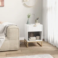 HOMCOM Nachttisch mit Schublade und Regal, Stauraum und Metallbeinen, für Schlafzimmer, Wohnzimmer, Weiß(m-10)