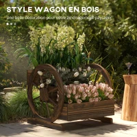 Outsunny Jardinière sur Pieds carré Potager 3 étages Style Rustique avec 2 roues Charrette trous de drainage, 62x61x57cm marron(m-4)