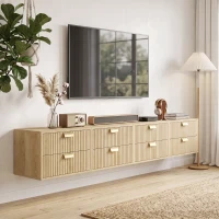 HOMCOM Modern Floating Nightstands Set of 2, Wall Mounted Bedside Tables with 2 Drawers, Oak(m-8)