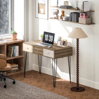 HOMCOM Secretária Estilo Boémio Mesa Secretária com 3 Gavetas e Pés de Ferro para Escritório Dormitório Tocador 105x50x75 cm Madeira(m-10)