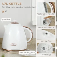HOMCOM 1.7L 3000W Fast Boil Kettle & 2 Slice Toaster Set, Kettle and Toaster Set with Auto Shut Off, Browning Controls, White(m-4)