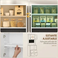 HOMCOM Mueble Auxiliar de Cocina con Soporte para Microondas 2 Cajones 2 Puertas y Panel Perforado de Metal Blanco(m-6)