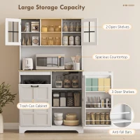 HOMCOM 175cm Tall Kitchen Cabinet, Kitchen Cupboard with Rubbish Bin Cabinet, 3 Door Shelves and 2 Acrylic Doors, White(m-5)