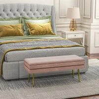HOMCOM Sitzbank Polsterbank, mit Stauraum, Stahl, 100 x 37,5 x 42 cm, Rosa(m-10)