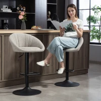 HOMCOM Set 2 Sgabelli da Bar con Altezza Regolabile, Seduta Girevole in Tessuto e Poggiapiedi, Beige(m-8)