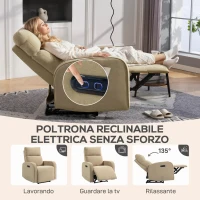 HOMCOM Poltrona Reclinabile Elettrica in Ciniglia con Poggiapiedi, Poggiatesta Regolabile e Prese, 80x93x103 cm, Beige(m-4)