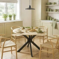 HOMCOM Table à manger pliante pour 2 à 6 personnes, table de cuisine ronde avec pieds croisés en acier, bois naturel(m-2)