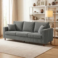 HOMCOM 3 Seater Sofa with Wide Seat, Corduroy Fabric Couch with Deep Seat, Spring Cushion, Light Grey(m-14)