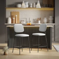 HOMCOM Conjunto de 2 Taburetes de Bar con Respaldo Tapizado Aterciopelado y Estructura de Acero 45x49x102 cm Gris Claro(m-10)
