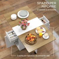 HOMCOM Tavolo Rettangolare Allungabile con 2 Cassetti e un Armadietto in Legno, 140x76x74 cm, Bianco e Color Legno(m-6)