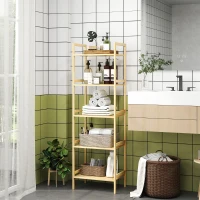 HOMCOM Raft de Baie cu 5 Rafturi Reglabile în Înălțime din Bambus, 43.5x31.5x142 cm, Lemn Natural(m-14)