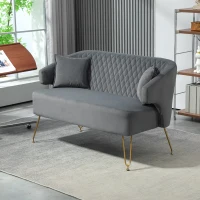 HOMCOM Sofá de 2 Plazas Tapizado en Terciopelo con 2 Almohadas Reposabrazos y Patas de Acero Carga 240 kg 124x69x76 cm Gris(m-10)