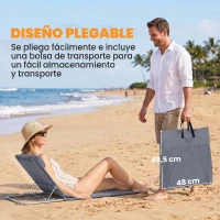 Outsunny Conjunto de 2 Esterillas con Respaldo Reclinable en 5 Niveles Reposacabezas y Bolsa de Transporte 134x48x33-43 cm Gris(m-7)