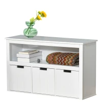 HOMCOM Aparador de Salón con 3 Cajones Extraíbles y Estantes Abiertos para Libros Juguetes Armario Auxiliar de Almacenamiento para Dormitorio Cocina 102x33x61,5 cm Blanco(m-12)