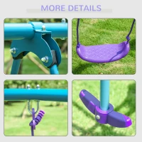 Outsunny Metal Swing Set, with Seesaw, Adjustable Height, for Ages 3+ Years, Purple(m-7)