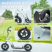 HOMCOM Trotinetă pentru copii cu vârste între 5-12 ani, cu frână, cric și ghidon reglabil, 129x52x80-88 cm, alb și negru(m-6)