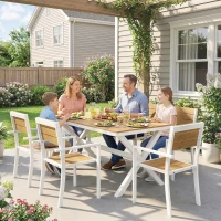 Outsunny Gartenmöbel Set Sitzgruppe 7-teilig Tisch mit 6 stapelbare Stühlen Holzoptik Aluminiumrahmen Teak(m-9)
