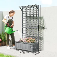 Outsunny Hochbeet mit Spalier und Dach, Pflanzkasten, Blumenbeet, wetterfest, Holz, 90 x 45 x 183 cm, Dunkelgrau(m-3)