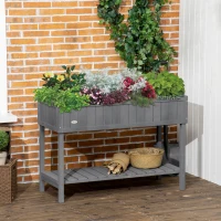 Outsunny Fir Wood Raised Rectangular 8 Compartment Plant Stand Dark Grey(m-2)