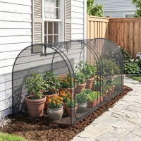 Outsunny 2,49 x 1,2 m Gartennetz, Pflanzenschutzzelt mit Tür, Winddichtes Schädlingsschutznetz mit Stahlrahmen, Schwarz(m-9)