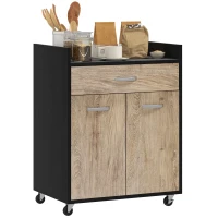 HOMCOM Dulap de Bucătărie cu Sertar, Dulap și 4 Roți din Lemn, 60x40x77 cm, Negru(m-11)