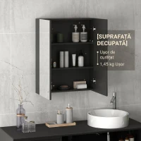HOMCOM Armadietto Pensile Bagno 2 Ante con Specchiera e 2 Ripiani Interni in MDF, 60x15x75 cm, Nero(m-8)
