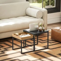 HOMCOM Set 2 măsuțe de cafea moderne cu picioare în formă de U, din lemn și oțel, 45x45x45 cm și 40x40x40 cm, negru(m-6)