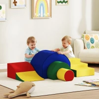 AIYAPLAY 5-teiliges Softbaustein-Set für Babys & Kleinkinder, Schaumstoff, Kunstleder, 5 kreative Formen, Indoor-Set zum Klettern, Krabbeln, Spielen, Bunt(m-2)